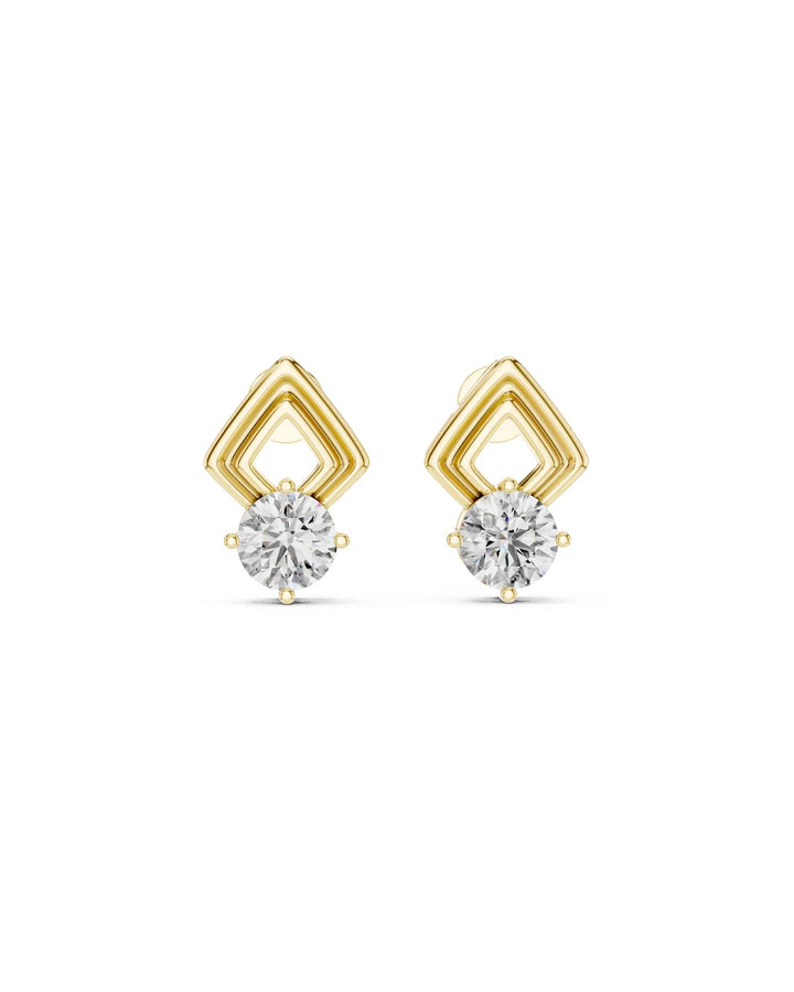 18K Yellow Gold Vermeil Nova Deco Frame Moissanite Stud Earrings