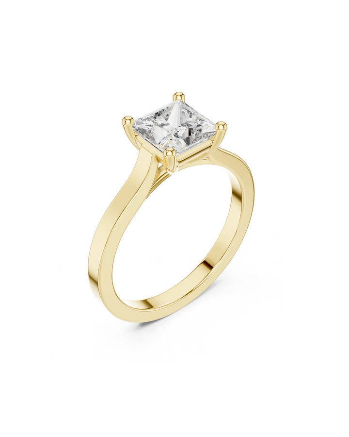 18K Yellow Gold Vermeil Quin Classic Princess Cut Moissanite Solitaire Ring