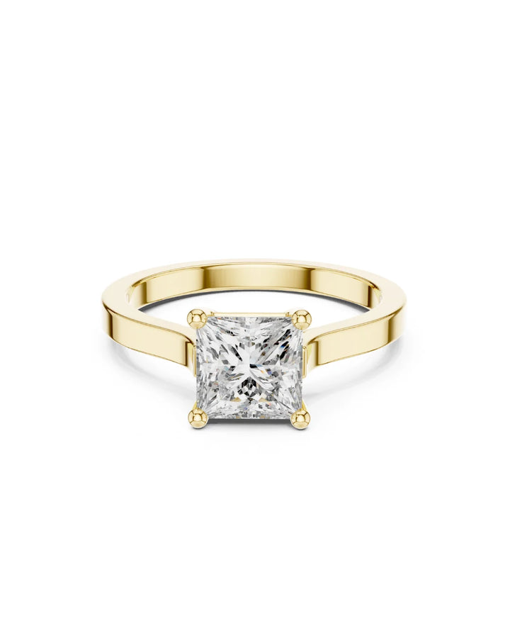 18K Yellow Gold Vermeil Quin Classic Princess Cut Moissanite Solitaire Ring in 925 Sterling Silver