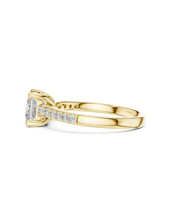 18K Yellow Gold Vermeil Quin Classic Princess Cut Pave Moissanite Solitaire Ring in 925 Sterling Silver