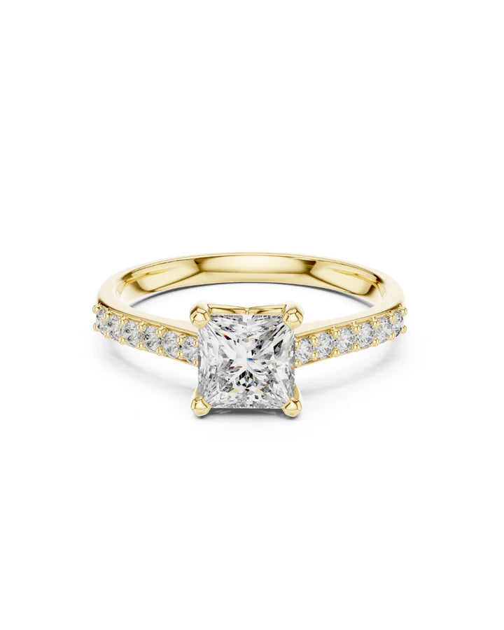 18K Yellow Gold Vermeil Quin Classic Princess Cut Pave Moissanite Solitaire Ring in 925 Sterling Silver by Carat For You
