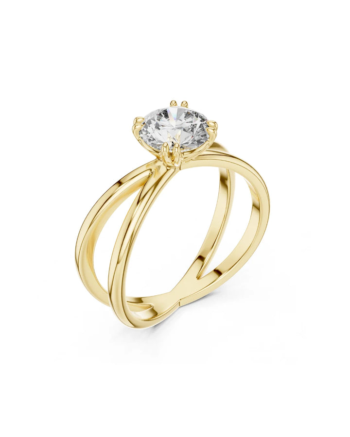 18K Yellow Gold Vermeil Serenity Double Split Band Moissanite Ring