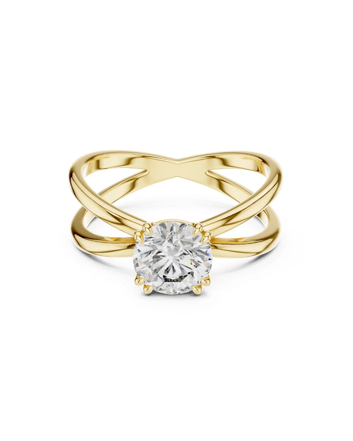 18K Yellow Gold Vermeil Serenity Double Split Band Moissanite Ring in 925 Sterling Silver