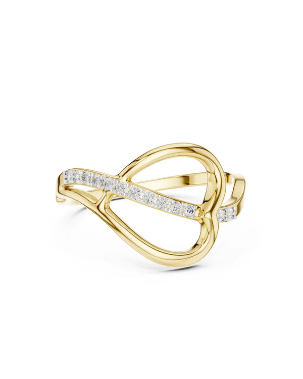 18K Yellow Gold Vermeil Sian Crossover Pave Moissanite Band Statement Ring