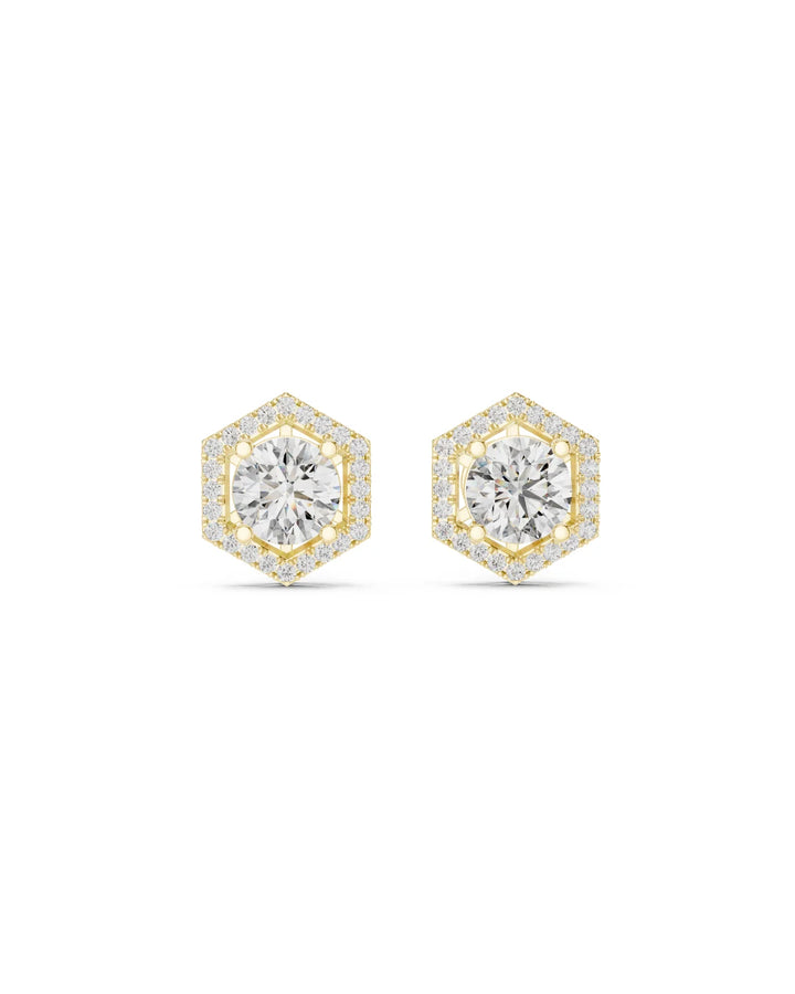 18K Yellow Gold Vermeil Stella Hexagon Halo Moissanite Stud Earrings