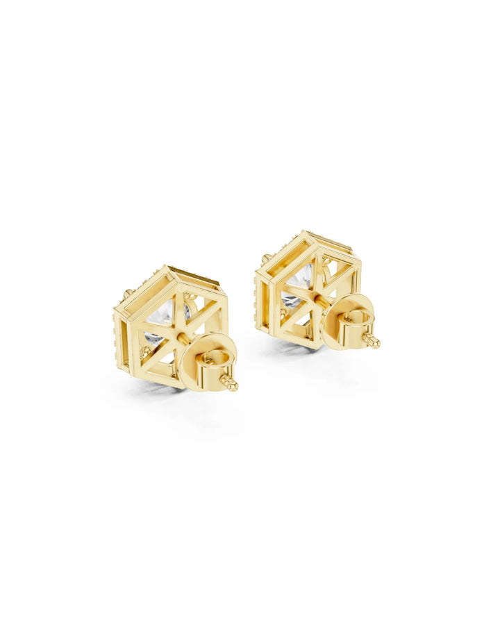 18K Yellow Gold Vermeil Stella Hexagon Halo Moissanite Stud Earrings in 925 Sterling Silver by Carat For You