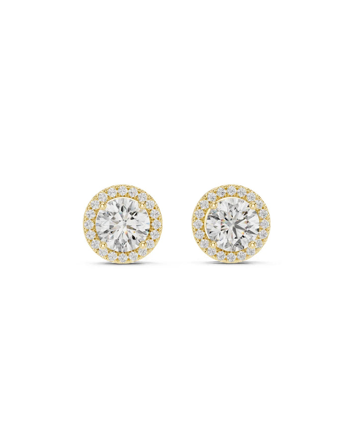 18K Yellow Gold Vermeil Thea Round Halo Moissanite Stud Earrings