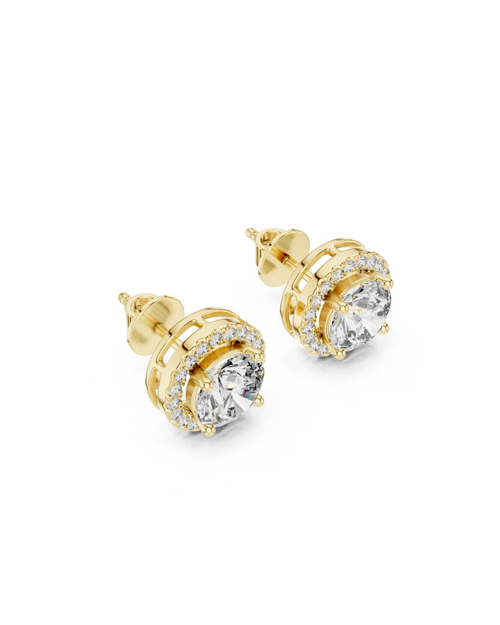 18K Yellow Gold Vermeil Thea Round Halo Moissanite Stud Earrings in 925 Sterling Silver