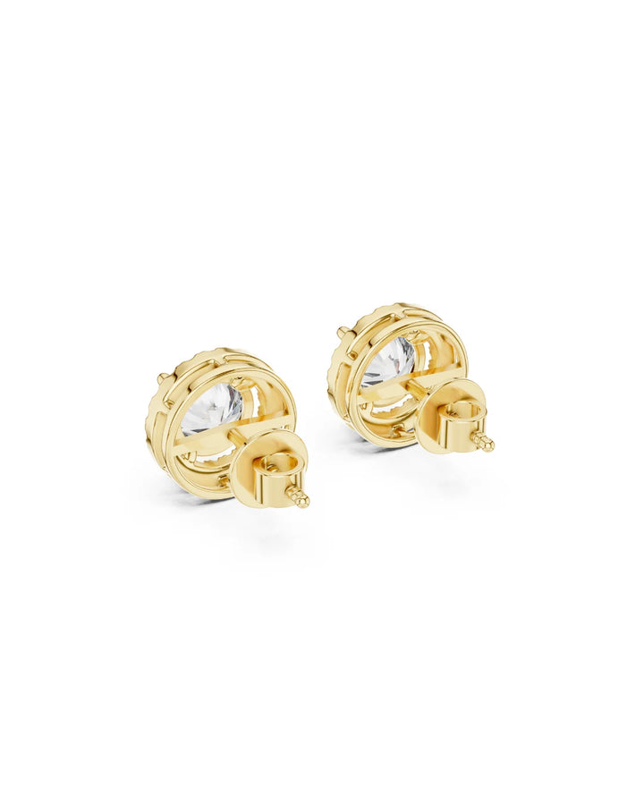 18K Yellow Gold Vermeil Thea Round Halo Moissanite Stud Earrings in 925 Sterling Silver by Carat For You