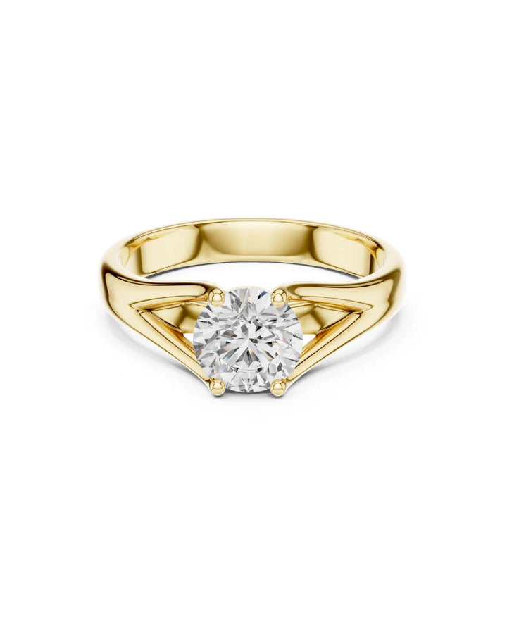 18K Yellow Gold Vermeil TwinArc 6.5mm Moissanite Solitaire Split Shank Ring