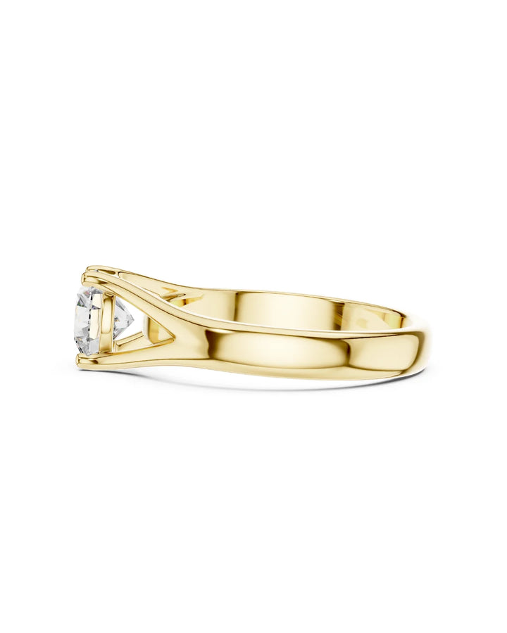 18K Yellow Gold Vermeil TwinArc 6.5mm Moissanite Solitaire Split Shank Ring in 925 Sterling Silver