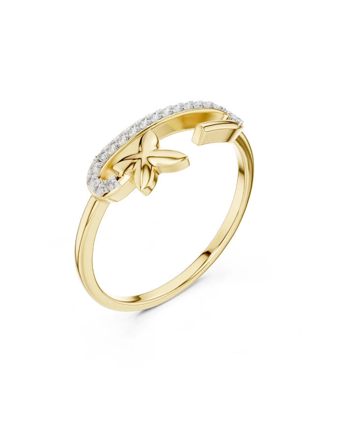 18K Yellow Gold Vermeil Unique Floral Curve Moissanite Ring 