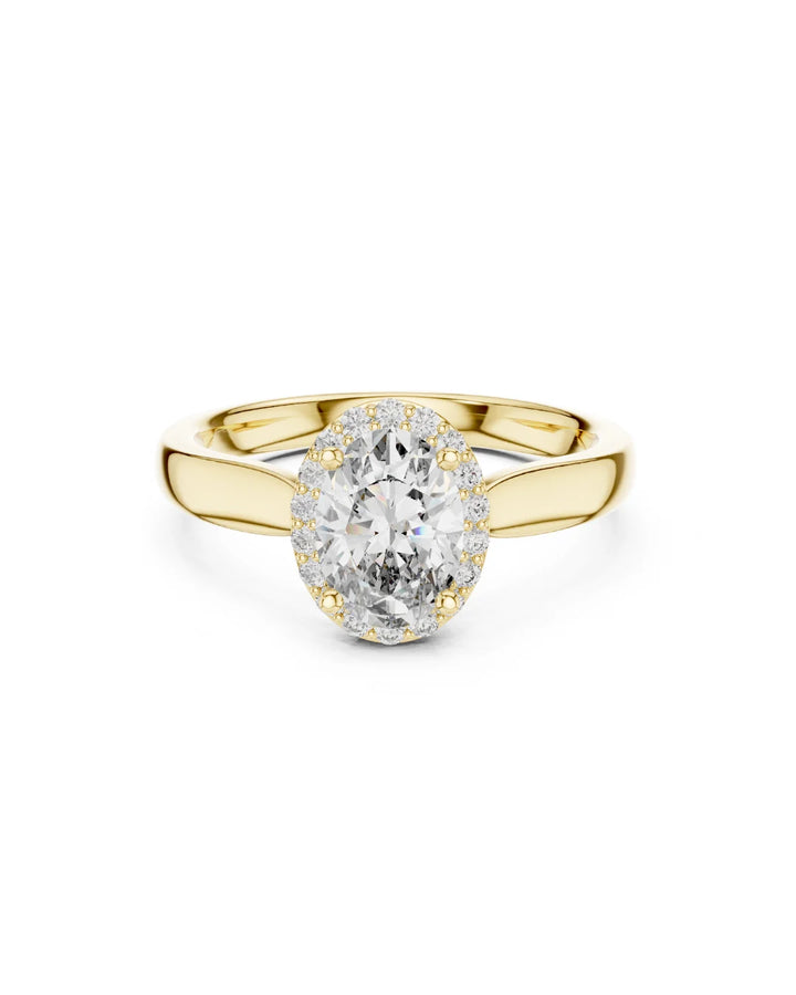 18K Yellow Gold Vermeil Veya Oval Halo Moissanite Solitaire Ring