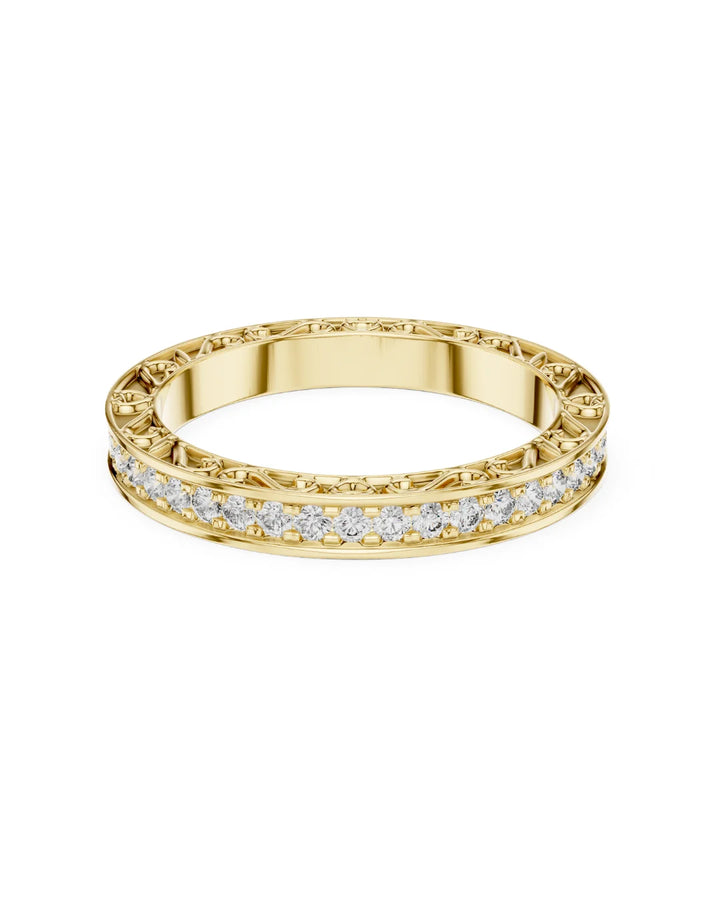18K Yellow Gold Vermeil Victoria Filigree Moissanite Eternity Band - 925 Sterling Silver