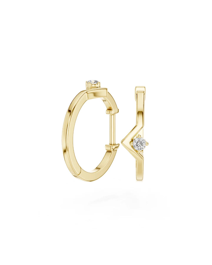18K Yellow Gold Vermeil Viva V Moissanite Huggie Hoops Earrings