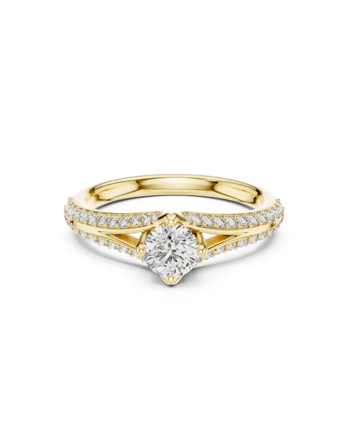 18K Yellow Gold Vermeil Zenya Split Shank Moissanite Solitaire Engagement Ring