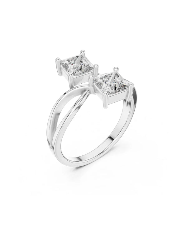 18 White Gold Ella Princess Cut Moissanite Statement Cocktail Ring