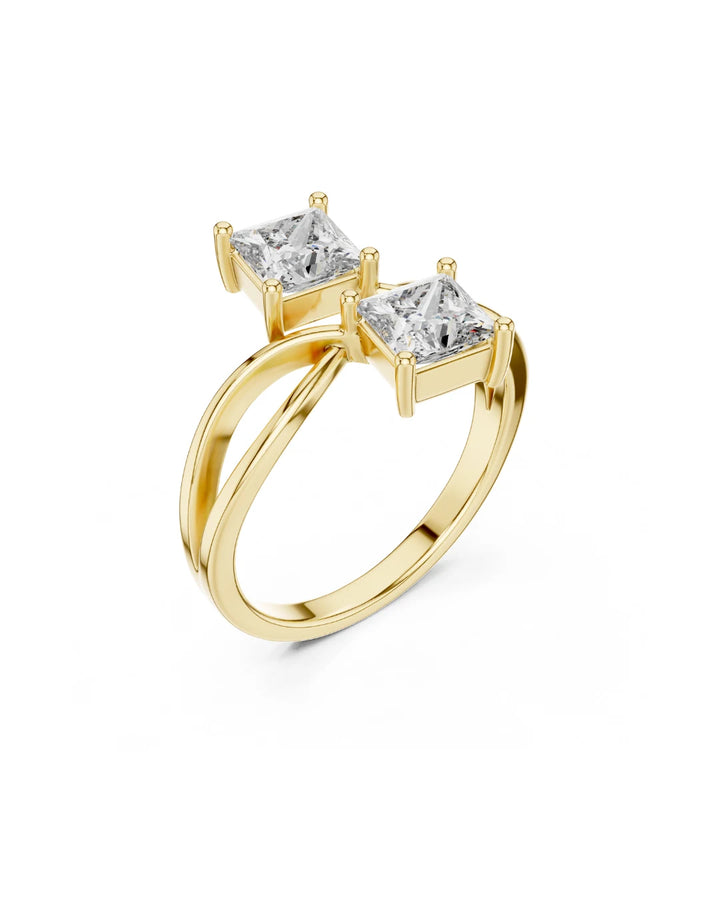 18 Yellow Gold Ella Princess Cut Moissanite Statement Cocktail Ring