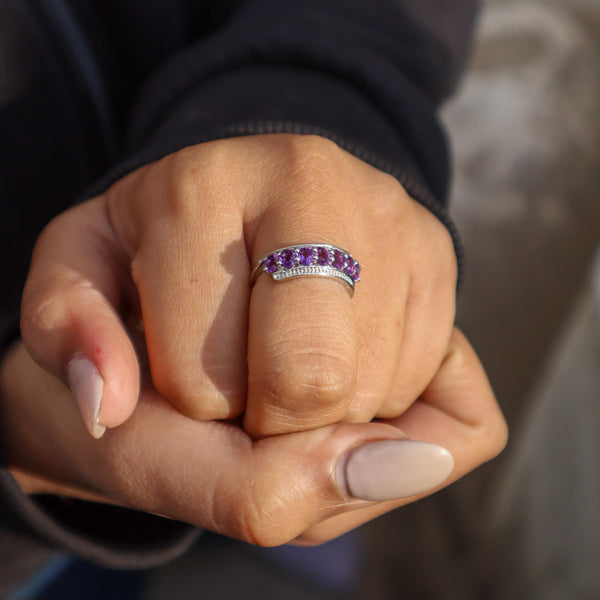 Model wearing Amethyst Unique Shape Mystic Ring