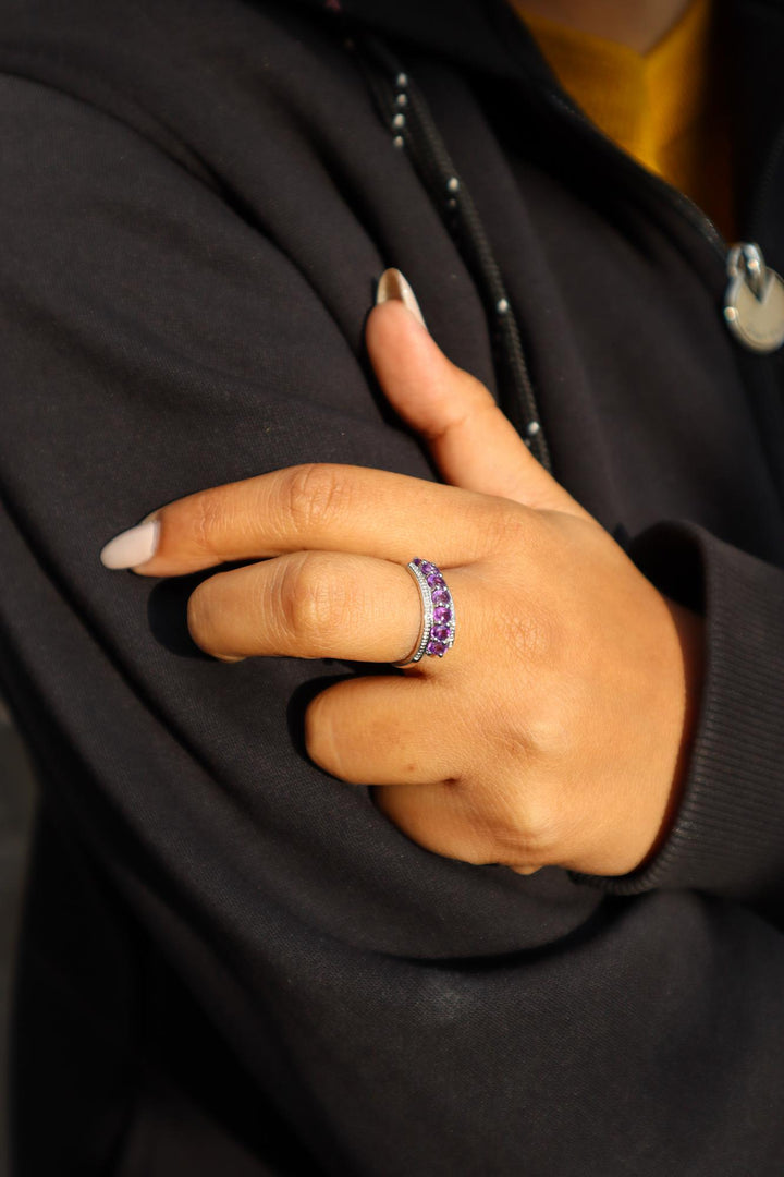 Amethyst Unique Shape Mystic Ring in 925 Sterling Silver by Carat For You