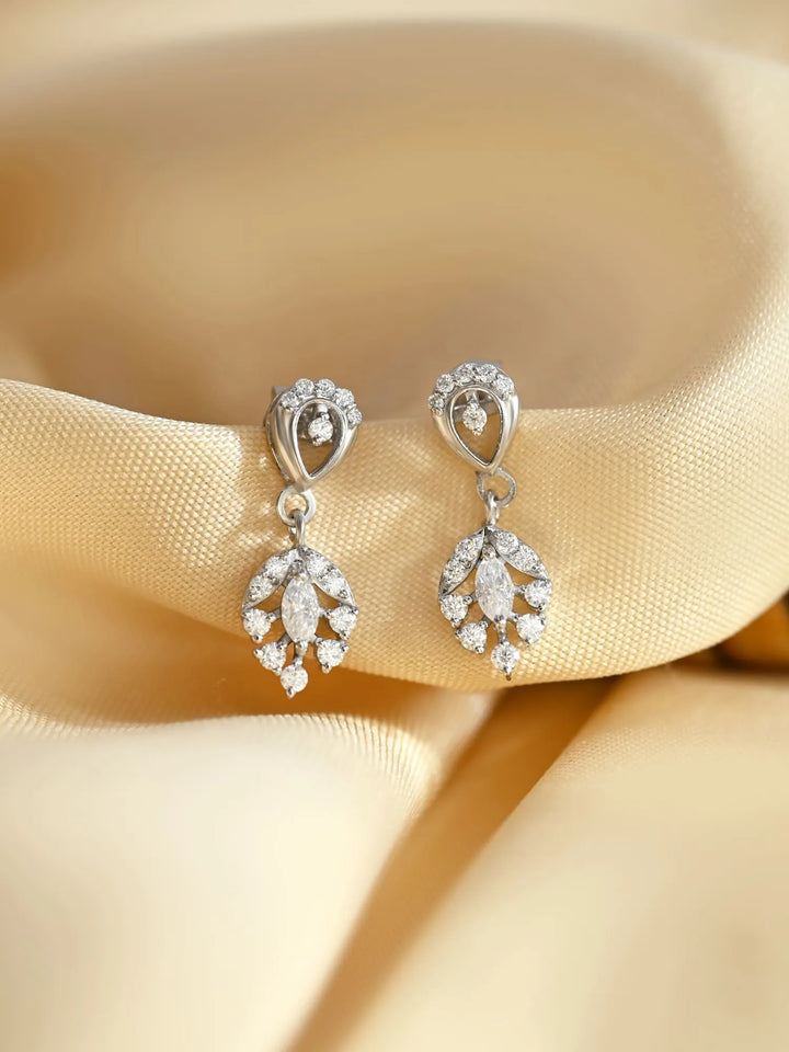 Aurora Charm Moissanite Dangle Drop Earrings in 925 Sterling Silver by Carat For You in Silver on creative background