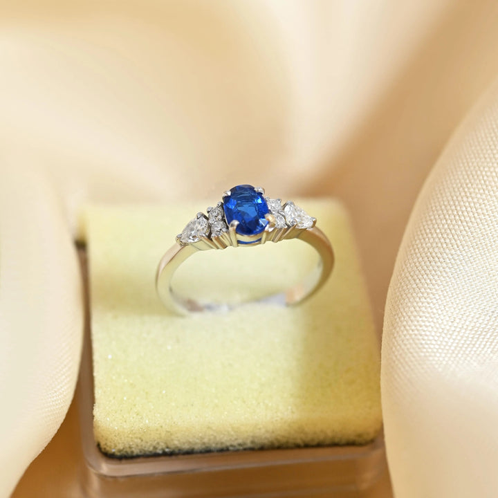 Certified Natural Blue Kyanite & Moissanite Minimalist Art Deco Engagement Gemstone Ring - 925 Sterling Silver by Carat For You on creative background
