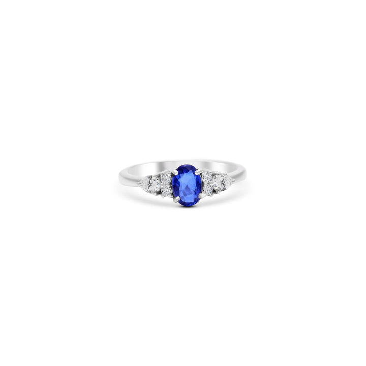 Certified Natural Blue Kyanite & Moissanite Minimalist Art Deco Engagement Gemstone Ring - 925 Sterling Silver by Carat For You on White background