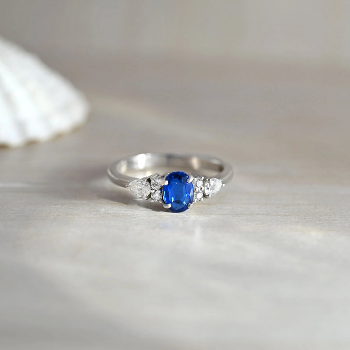 Certified Natural Blue Kyanite & Moissanite Minimalist Art Deco Engagement Gemstone Ring - 925 Sterling Silver by Carat For You on creative background