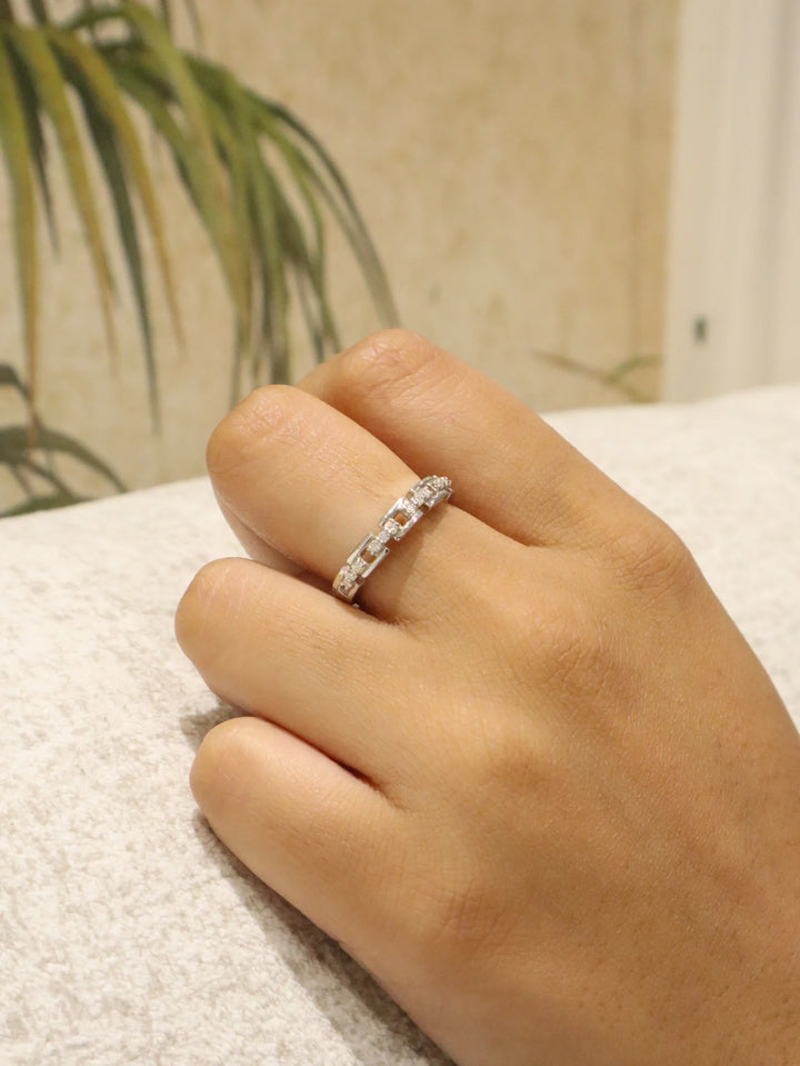 Chain Link Moissanite Statement Ring in 925 Sterling Silver by Carat For You