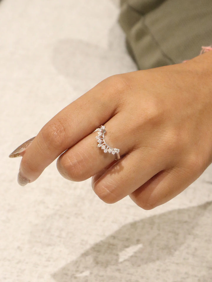 Crescent Arc Moissanite Statement Ring - 925 Sterling Silver by Carat For You