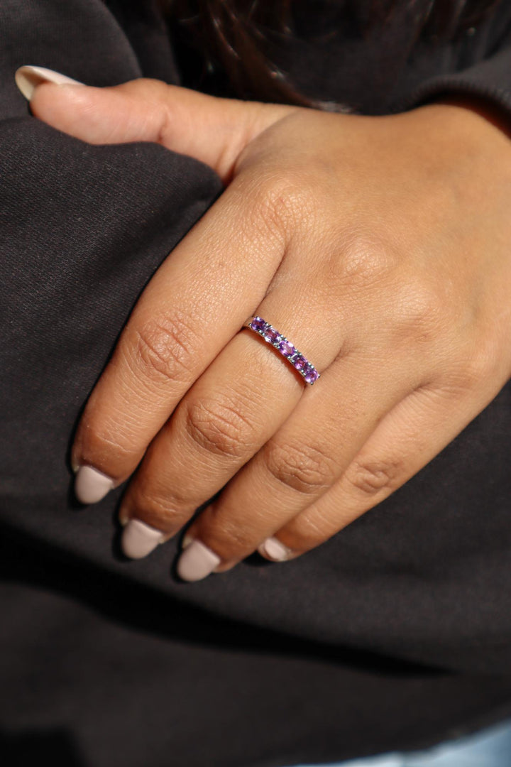 Model wearing Dainty Amethyst Statement Ring by carat For You