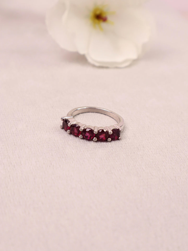 A closeup image of  Dainty Garnet Minimalist Ring -5 by Carat For You 