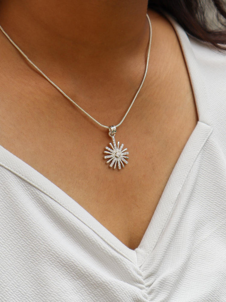 Model wearing Designer Sun-Inspired Moissanite Pendant - Carat For You