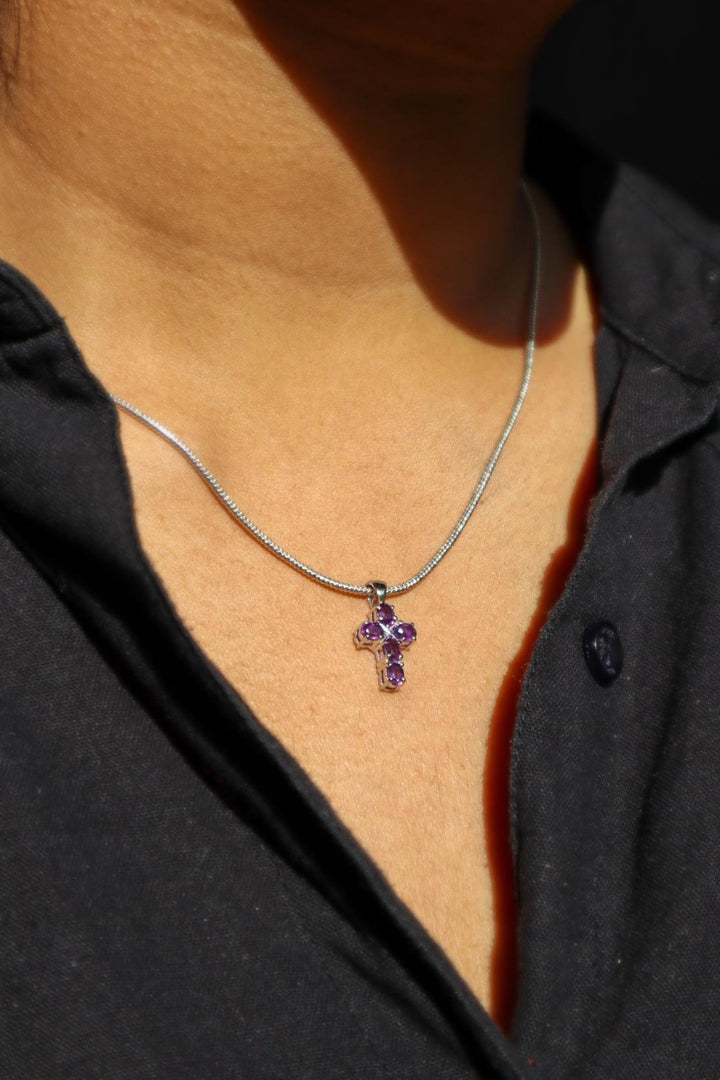 A closeup image of Divine Amethyst Cross Pendant -3 by carat For You 