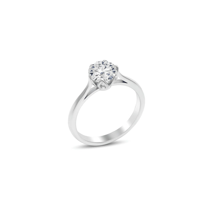 Floral Prong Moissanite Solitaire Ring in 925 Sterling Silver by Carat For You