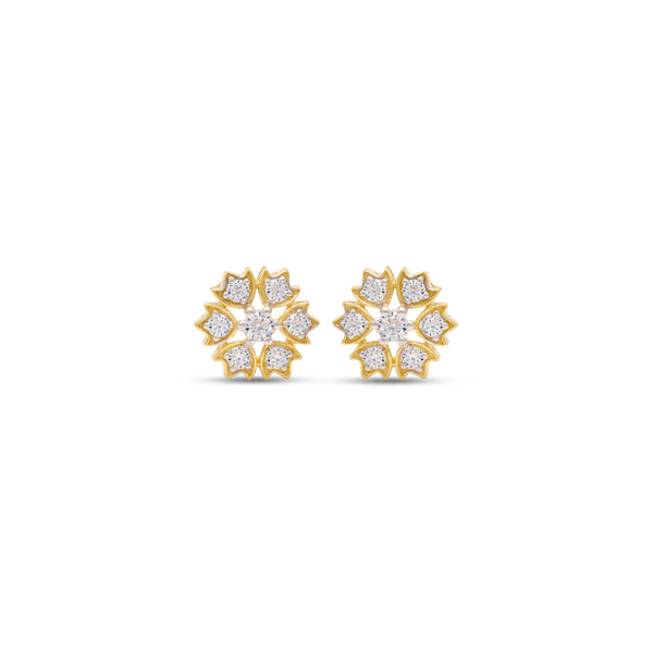 A pair of 925 sterling silver stud earrings with floral-inspired design, featuring moissanite gemstones.