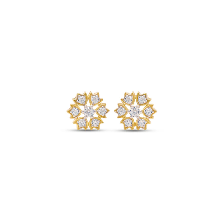 A pair of 925 sterling silver stud earrings with floral-inspired design, featuring moissanite gemstones.