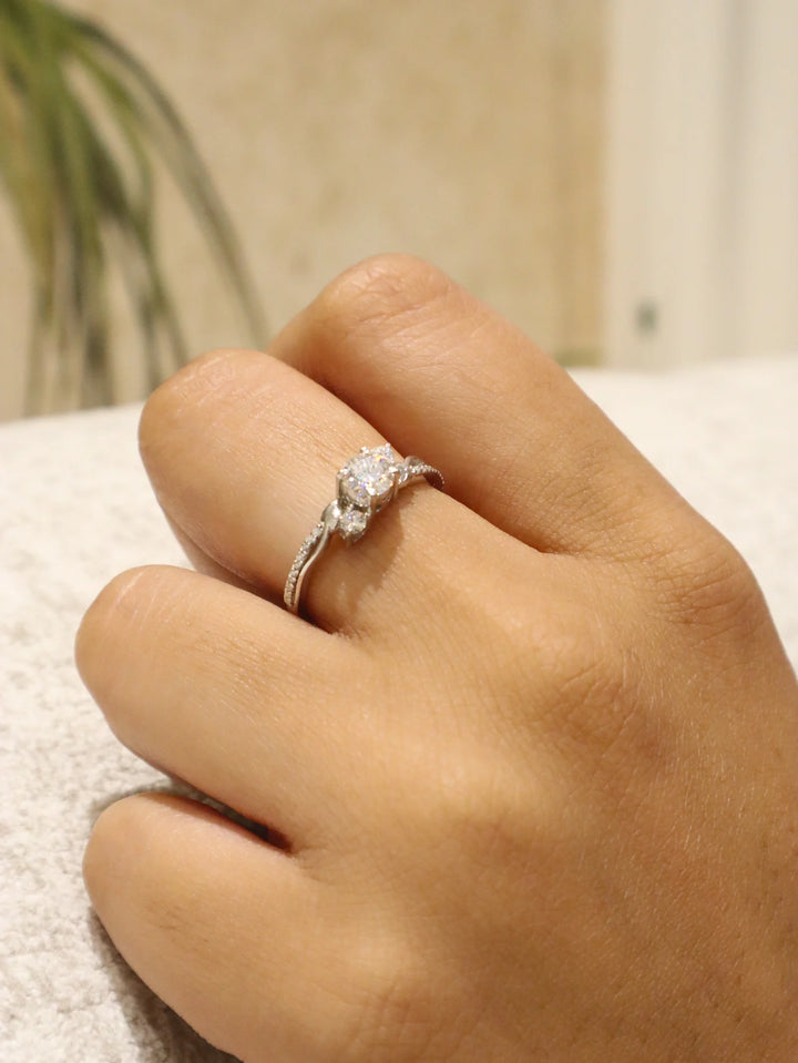 Flower & Leaf Inspired Moissanite Statement Ring in 925 Sterling Silver by Carat For You