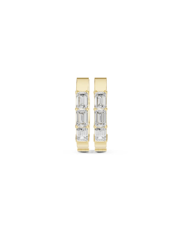 Front View of 18K Yellow Gold Vermeil Kate Emerald Cut Moissanite Huggie Earrings - 925 Sterling Silver