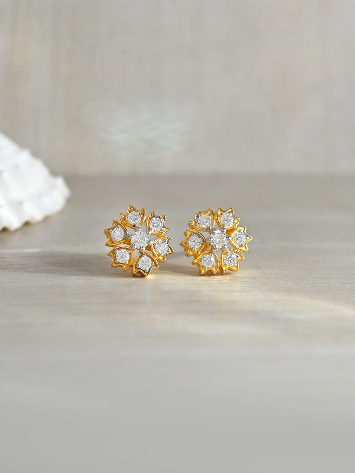 Gold Floral Radiance Moissanite Stud Earrings in 925 Sterling Silver