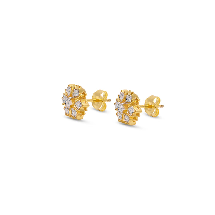 Gold Floral Radiance Moissanite Stud Earrings in 925 Sterling Silver by Carat For You