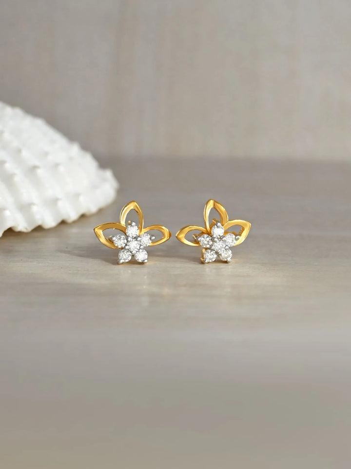 Golden Petal Spark Moissanite Stud Earrings in 925 Sterling Silver by Carat For You
