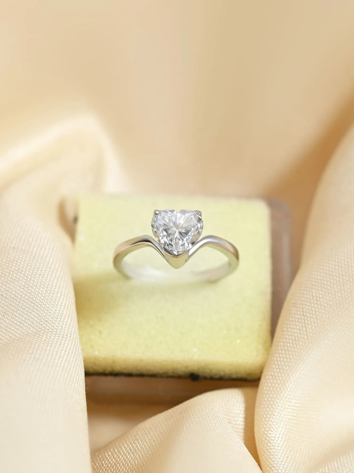 Heart Cut Moissanite Solitaire Ring – 925 Sterling Silver by Carat For You