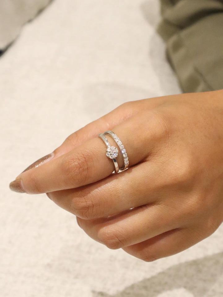 Illusion Dual-Band Cluster Moissanite Ring