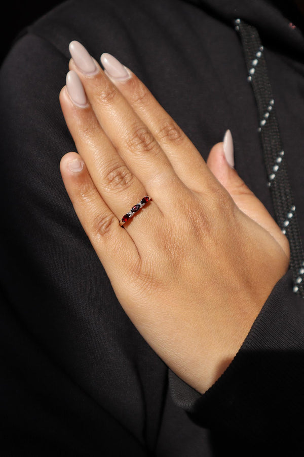 A closeup image of Minimalist Garnet Ring -5 by Carat For You 