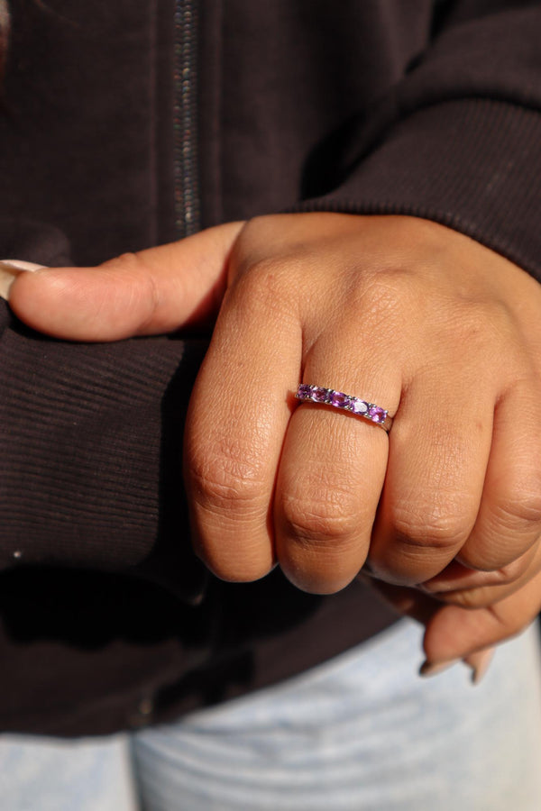 Model wearing Dainty Amethyst Statement Ring by carat For You