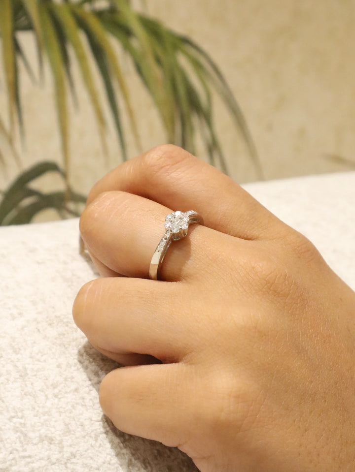 Model wearing Dazzling Floral Moissanite Ring - 925 Sterling Silver by Carat For You