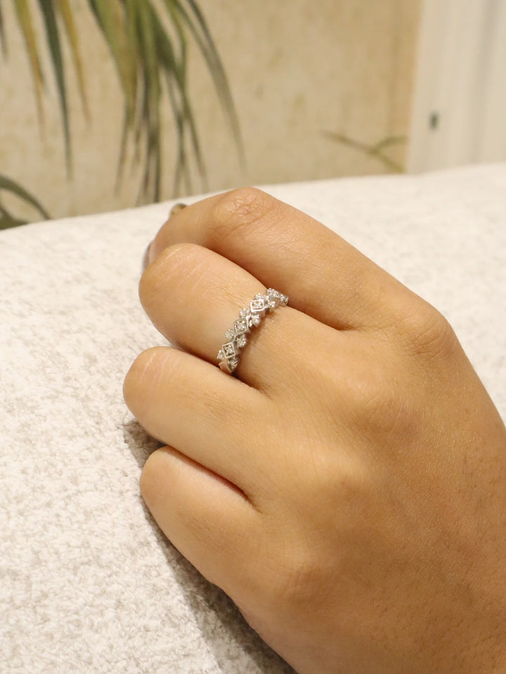Model wearing Eternal Harmony Moissanite Statement Ring in 925 Sterling Silver by Carat For You