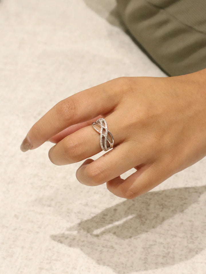 Model wearing Interwoven Moissanite Statement Ring - 925 Sterling Silver by Carat For You