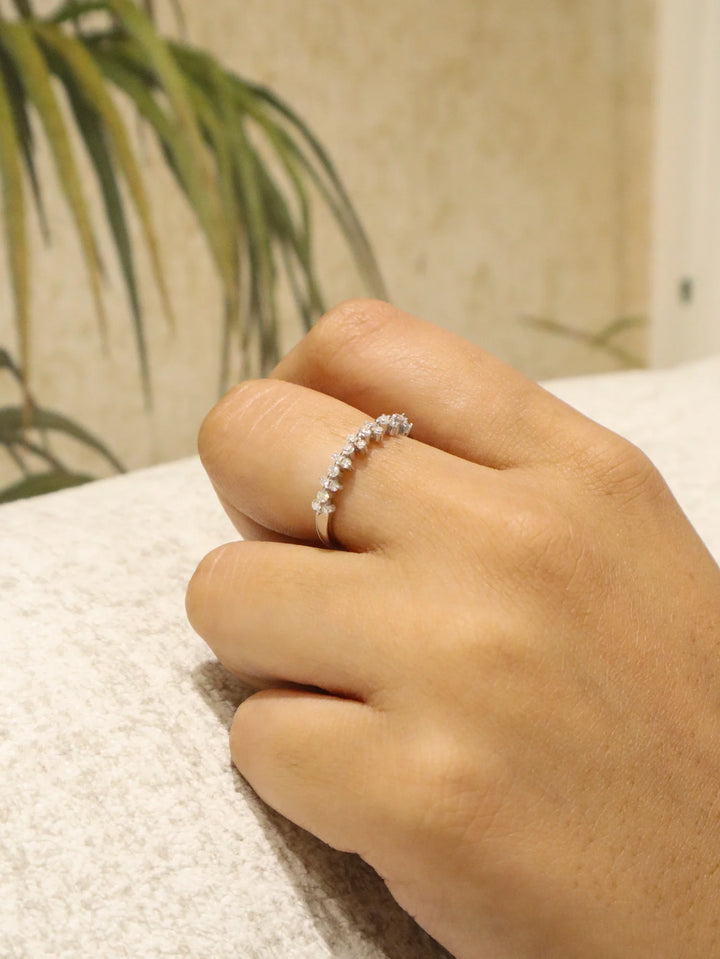 Model wearing Tiara Moissanite Statement Ring in 925 Sterling Silver by Carat For You
